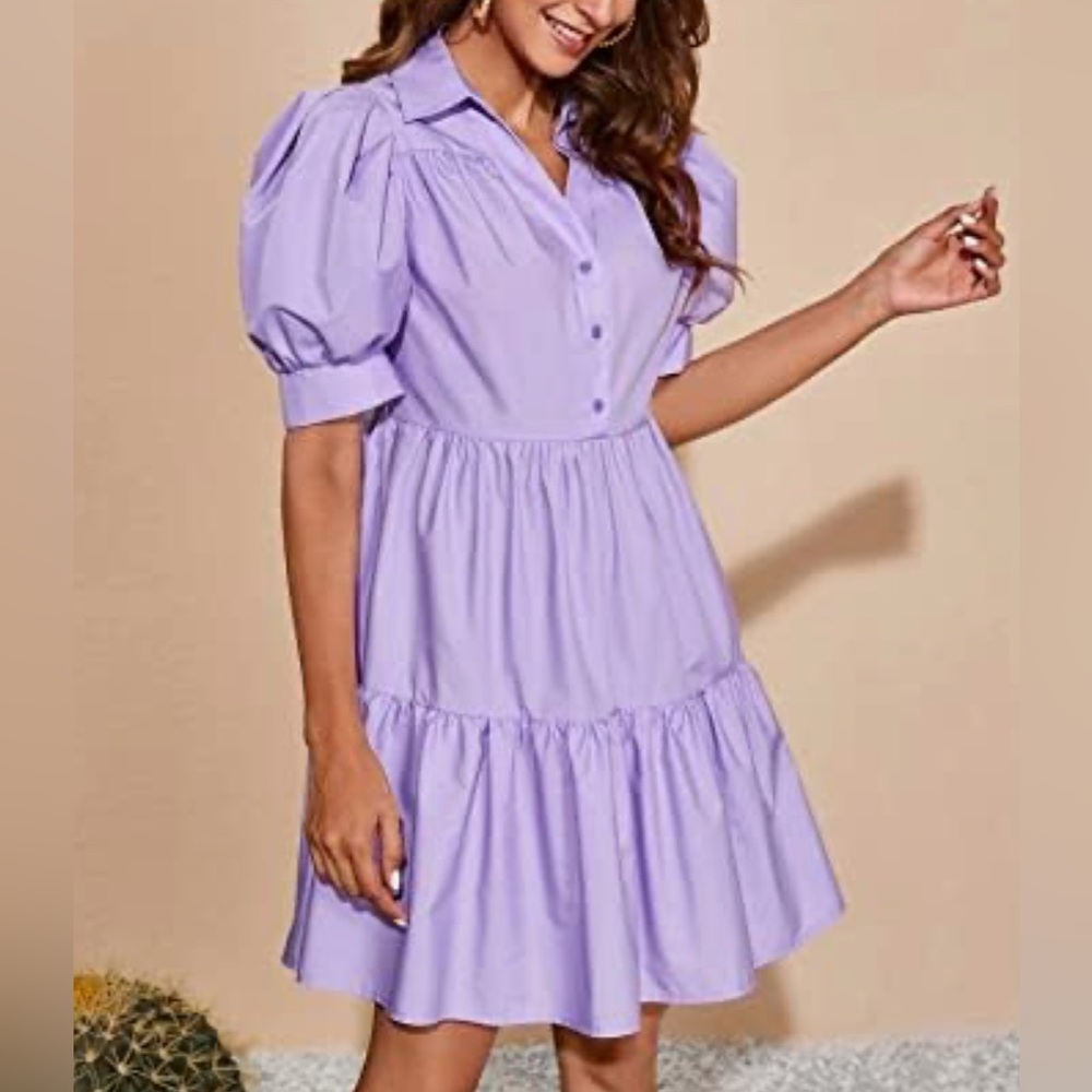 SHEIN Puff Sleeve Ruffle Hem Dress